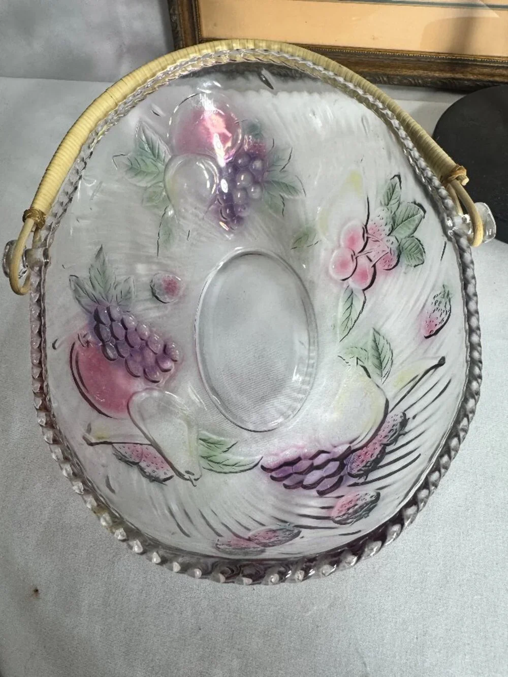 Vintage elegant stylish oval  glass fruit bowl, basket